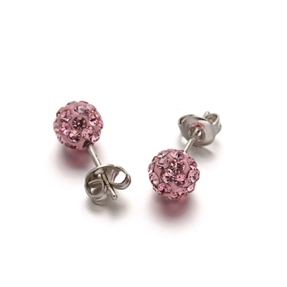 Austrian Crystal Ball Surgical Steel 6mm Disco Stud Clay Earrings Light Rose